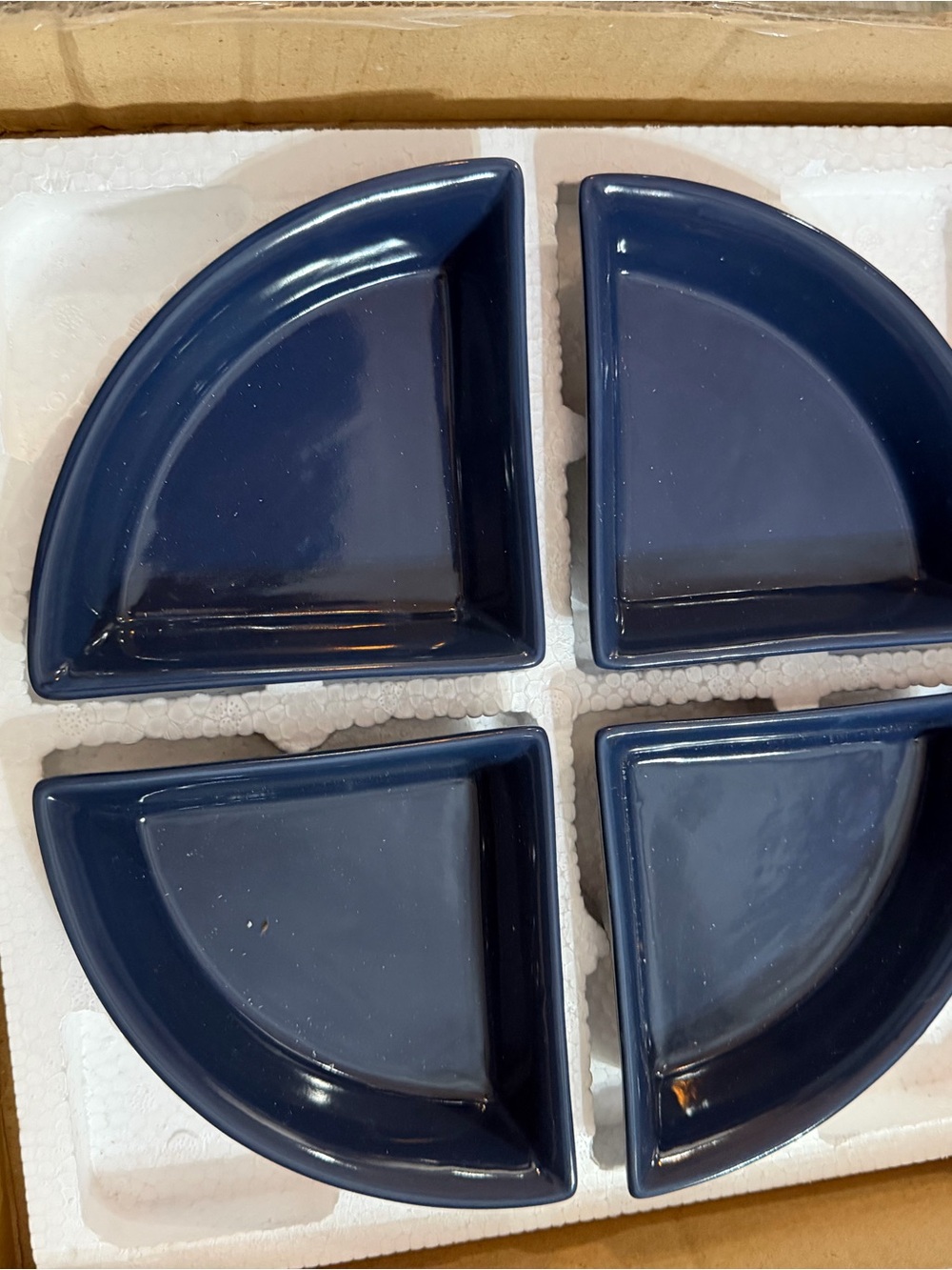 Ceramic Quarter-Circle Serving Dishes — Navy Blue plates set of 4